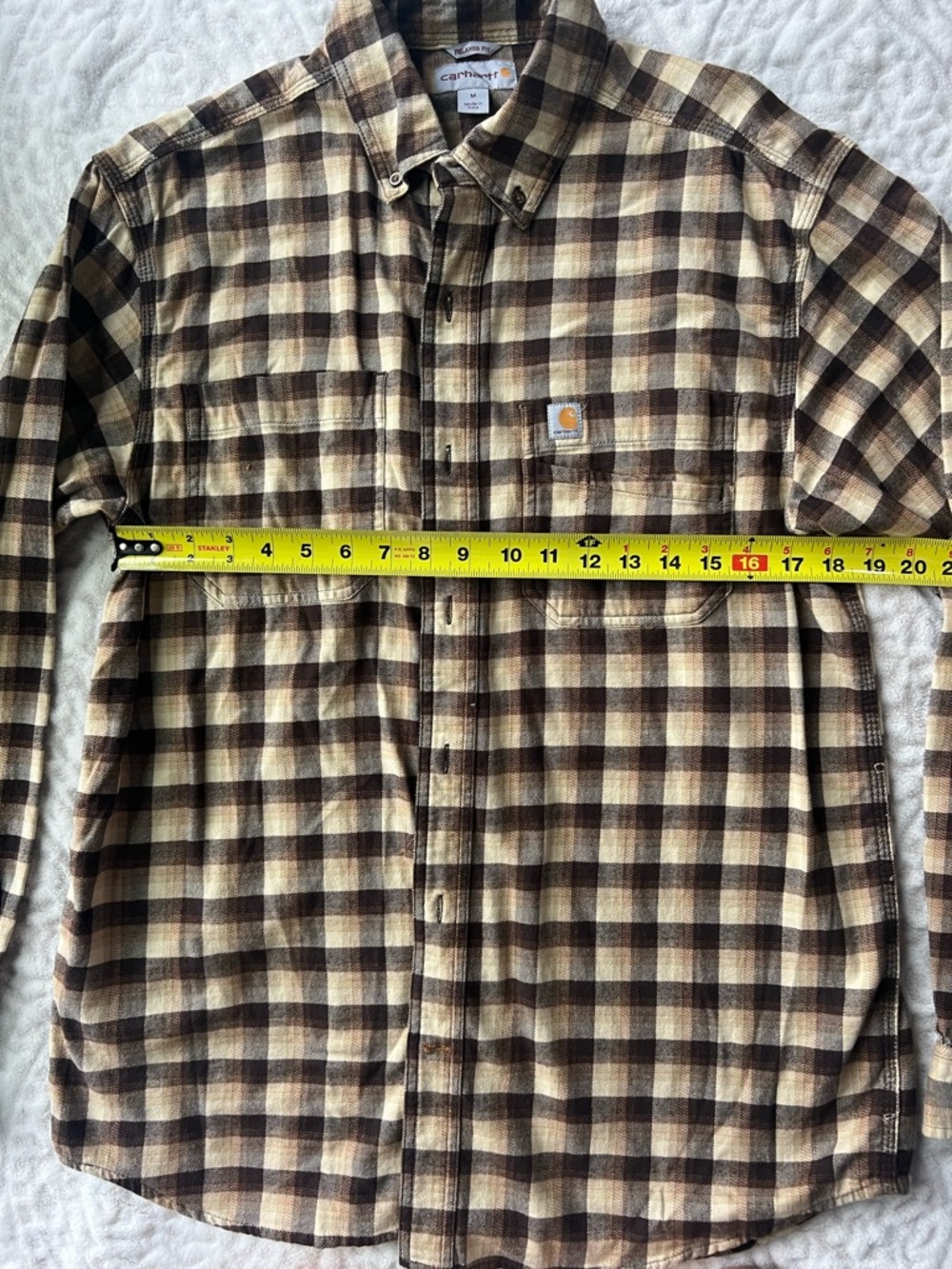 Carhartt Men’s Rugged Flex Relaxed Fit Flannel Button Up Plaid | Brown | Size M - Picture 9 of 14
